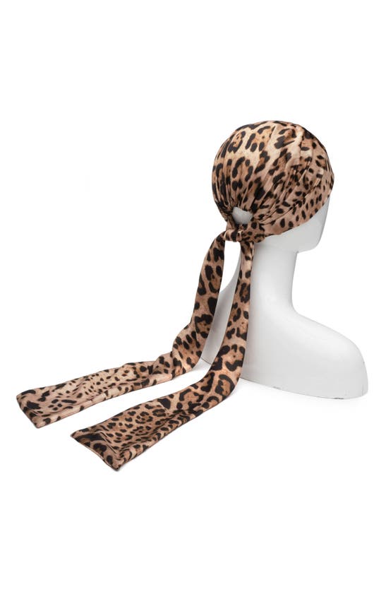 Shop Eugenia Kim Gigi Leopard Print Satin Headscarf In Camel/ Black