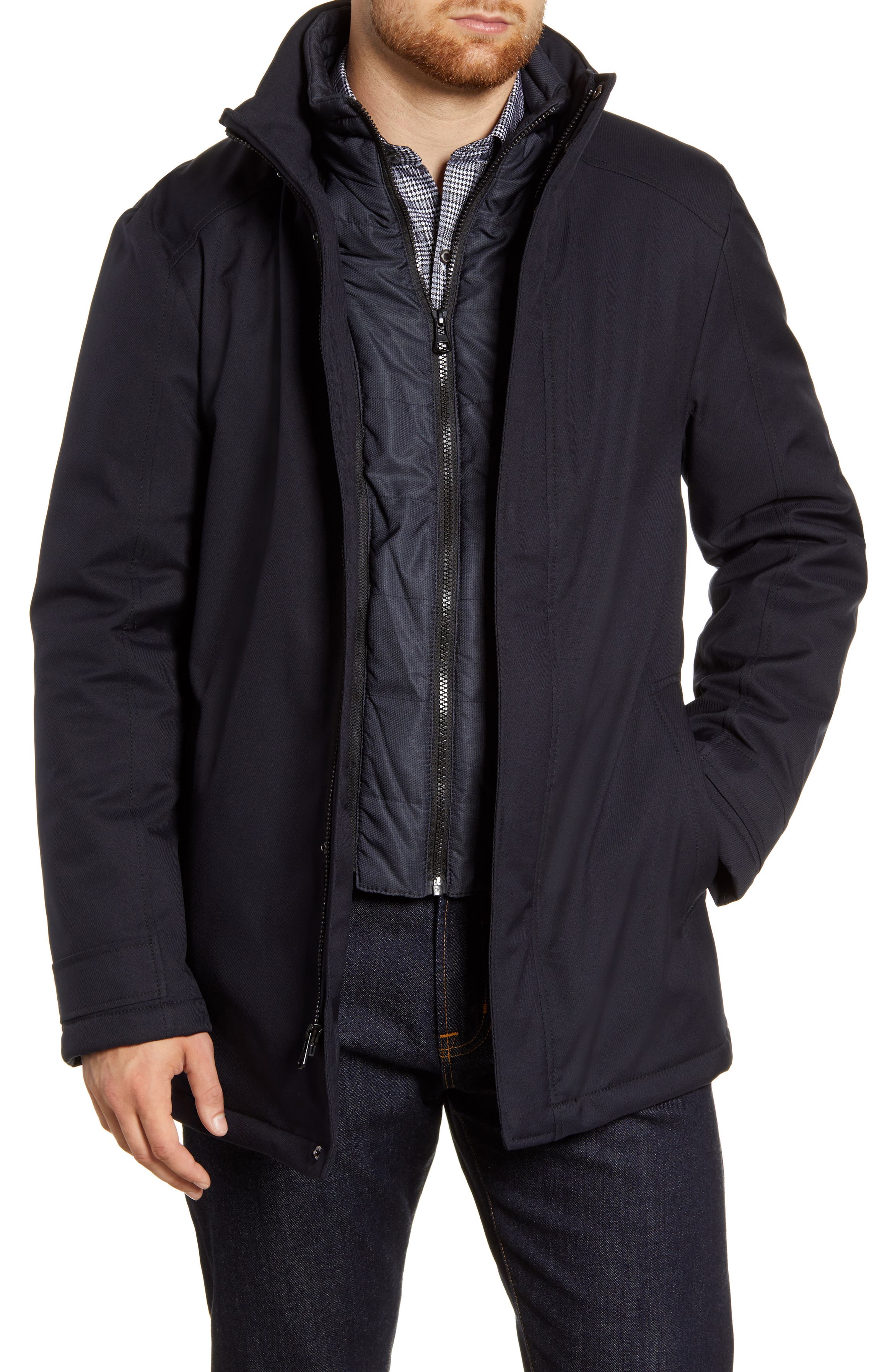 Bugatchi Water Repellent Jacket with Removable Inset Puffer Bib | Nordstrom