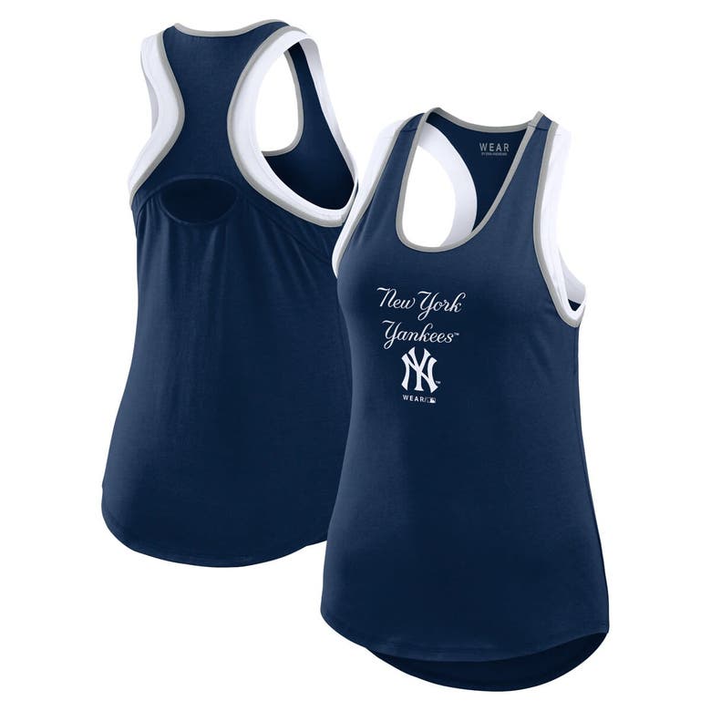 Wear By Erin Andrews Navy New York Yankees Colorblock Racerback Tank Top In Navy