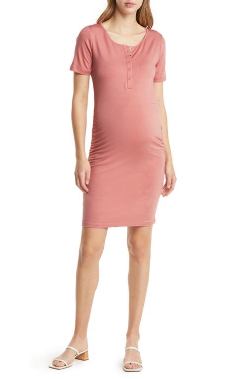 Snap Front Body-Con Maternity Dress in Pink