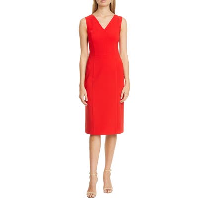 Carolina Herrera V-Neck Sheath Dress, Red