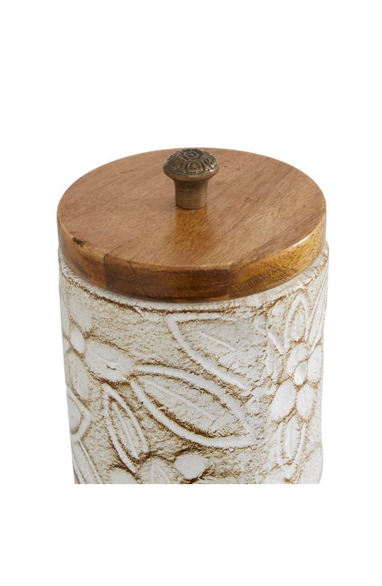 SONOMA SAGE HOME SONOMA SAGE HOME WHITE CERAMIC HANDMADE INTRICATELY CARVED DECORATIVE JAR WITH WOOD LID