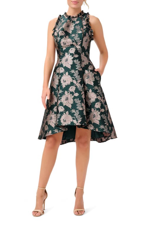 Adrianna Papell Ruffle Metallic Jacquard Sleeveless Fit & Flare Dress in Hunter Multi