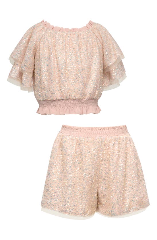 Shop Hannah Banana Kids' Sequin Crop Top & Shorts Set In Blush