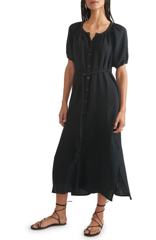 Marine Layer Belted Double Cloth Midi Shirtdress Black at Nordstrom,