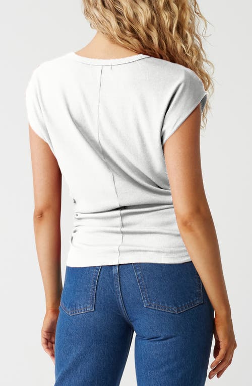 Shop Michael Stars Joni Power Shoulder Rib Top In Chalk