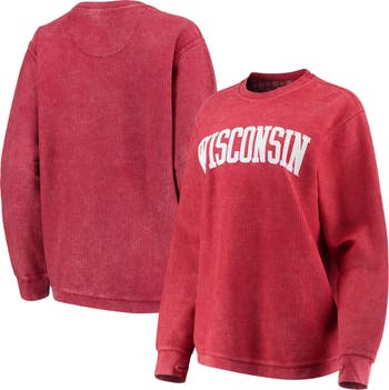 PRESSBOX Women's Pressbox Red Wisconsin Badgers Comfy Cord Vintage Wash  Basic Arch Pullover Sweatshirt