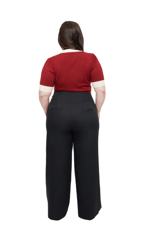 Unique Vintage Plus Size Double Belt Woven Pants In Black