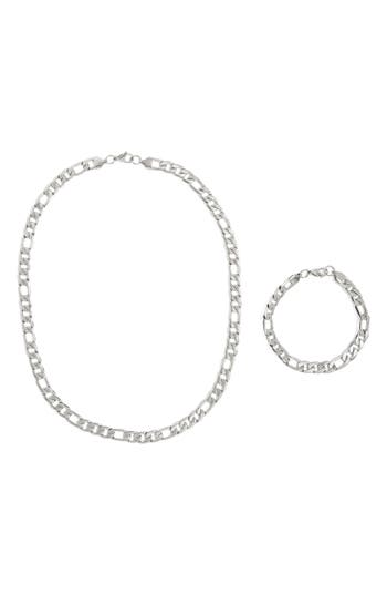 American Exchange Stainless Steel Figaro Chain Necklace & Bracelet Set In Metallic