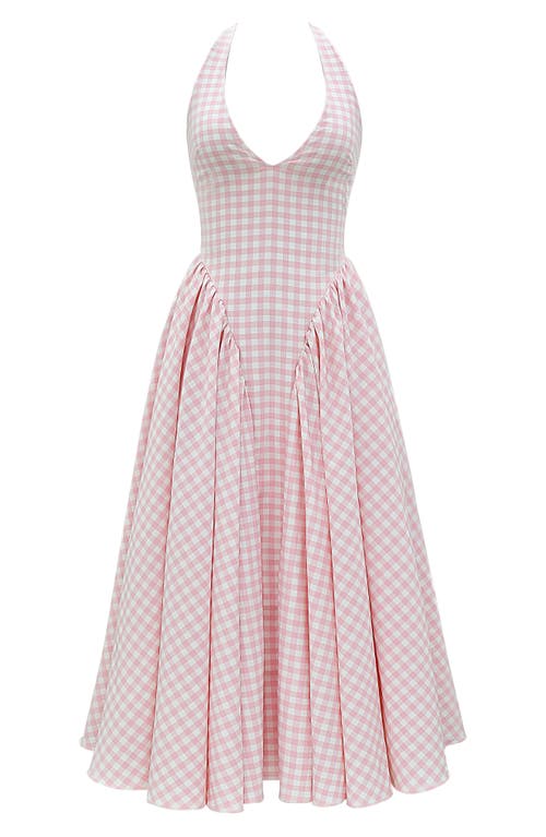 Shop House Of Cb Marilyn Gingham Halter Midi Sundress In Rose Shadow