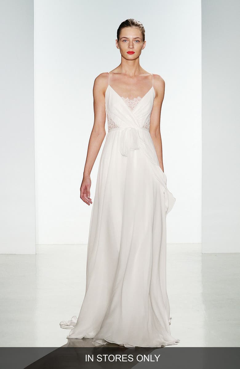 Christos Bridal Tinsley Silk Chiffon Lace Spaghetti Strap Gown