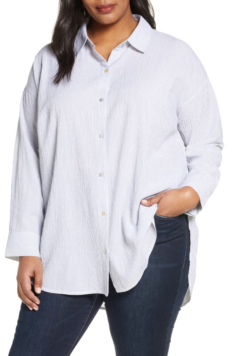 Eileen Fisher Stripe Organic Cotton & Tencel® Lyocell Shirt (Plus Size ...