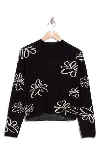 Industry Republic Clothing Mock Neck Jacquard Sweater In Black/white Sketch Flor