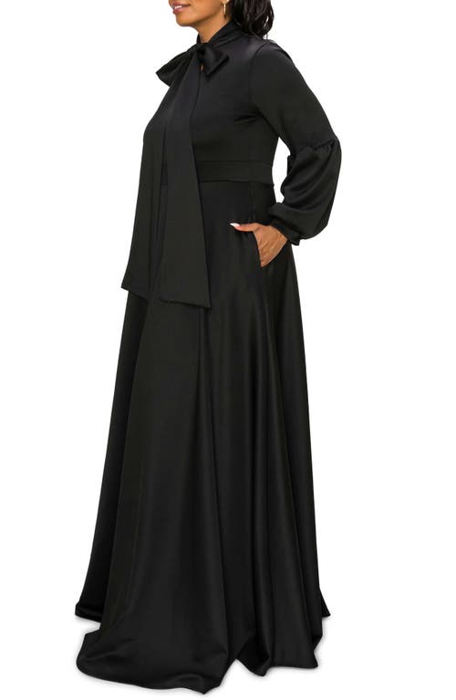 L I V D Bella Donna Long Sleeve Ribbon Tie Dress In Black