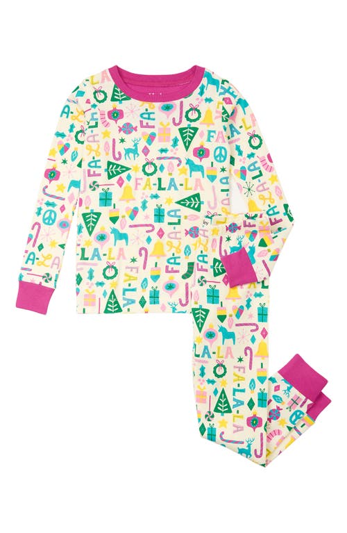 HATLEY HATLEY KIDS' FALALA HOLIDAY PRINT ORGANIC COTTON FITTED TWO-PIECE PAJAMAS