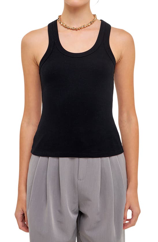 Grey Lab Scoop Neck Stretch Cotton Tank In Black