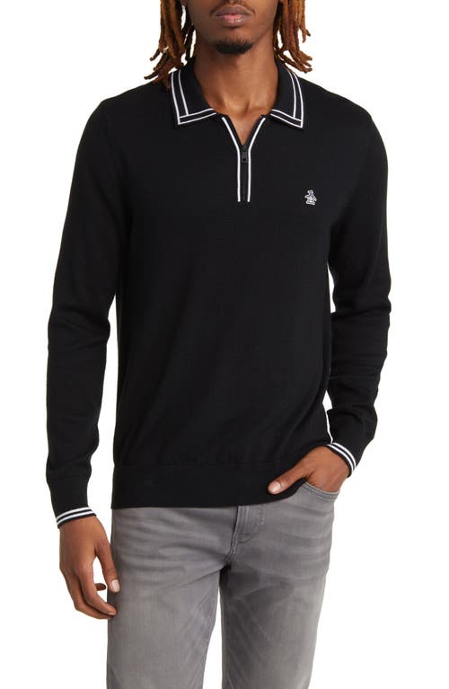 Original Penguin Tipped Zip Polo Sweater True Black at Nordstrom,