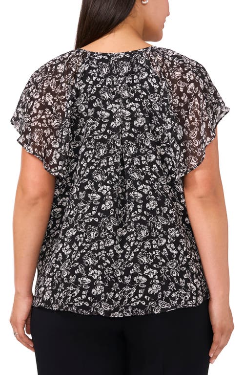 Shop Halogenr Halogen(r) Print Flutter Sleeve Split Neck Top In Rich Black