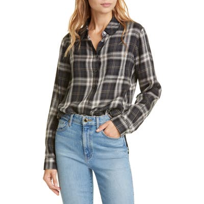 Jenni Kayne Plaid Placket Back Long Sleeve Shirt, Black