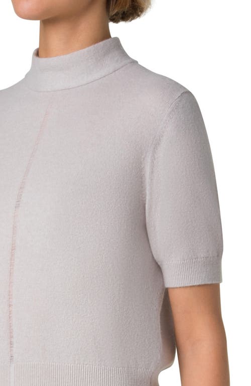 Akris Mock Neck Short Sleeve Cashmere Sweater In Greige