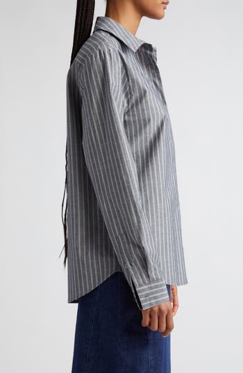 Maiko Stripe Long Sleeve Organic Cotton Button-Up Shirt