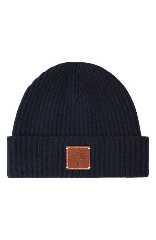 Mulberry Solid Textured Rib Lambswool Beanie in Night Sky 