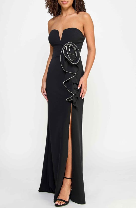 Shop Speechless Rhinestone Rosette Strapless Gown In Black