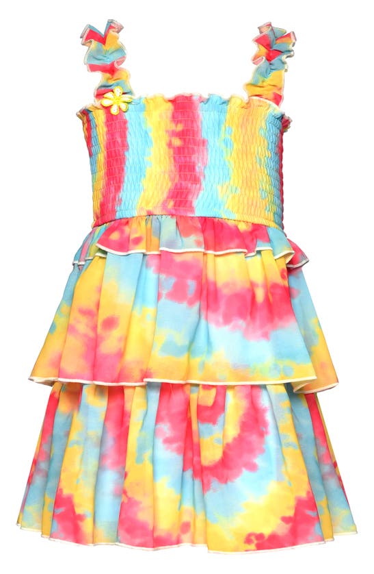 Sara Sara Kids' Tie Dye Smocked Dress In Pink/ Multi
