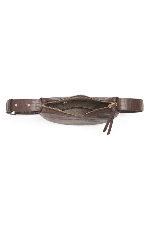Shop Oryany Rookie Crescent Croc Embossed Leather Crossbody Bag In Deep Brown