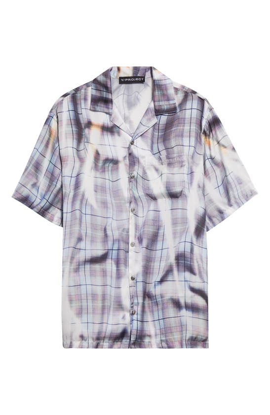 Shop Y/project Sun Bleach Check Print Short Sleeve Button-up Shirt In Light Blue/pink