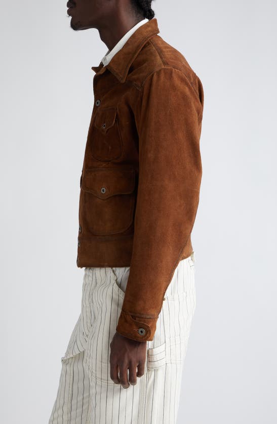 Shop Double Rl Alston Roughout Leather Jacket In Brown