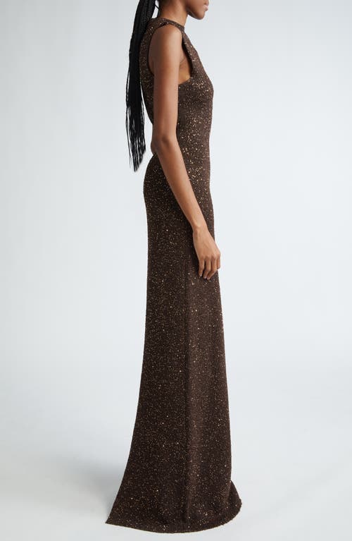Lela Rose Sequin Embellished Column Gown In Chestnut