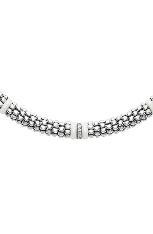 Lagos Sterling Silver And Gold White Caviar White Ceramic Diamond Link Necklace In Silver/diamond