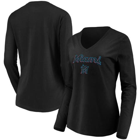 Women's Miami Marlins Black Oversized Long Sleeve Ombre Spirit Jersey T- Shirt