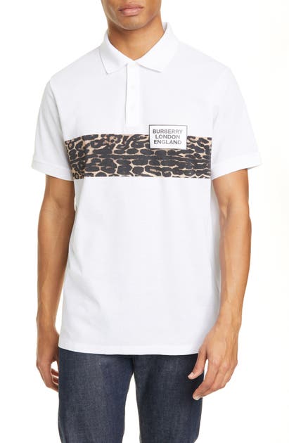 BURBERRY SOMERVILLE LEOPARD STRIPE SHORT SLEEVE PIQUE POLO,8024370