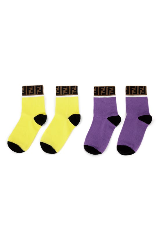 Fendi Kids' 2-pack Cotton Blend Sock Set In F1gfh Lem/ Purpl
