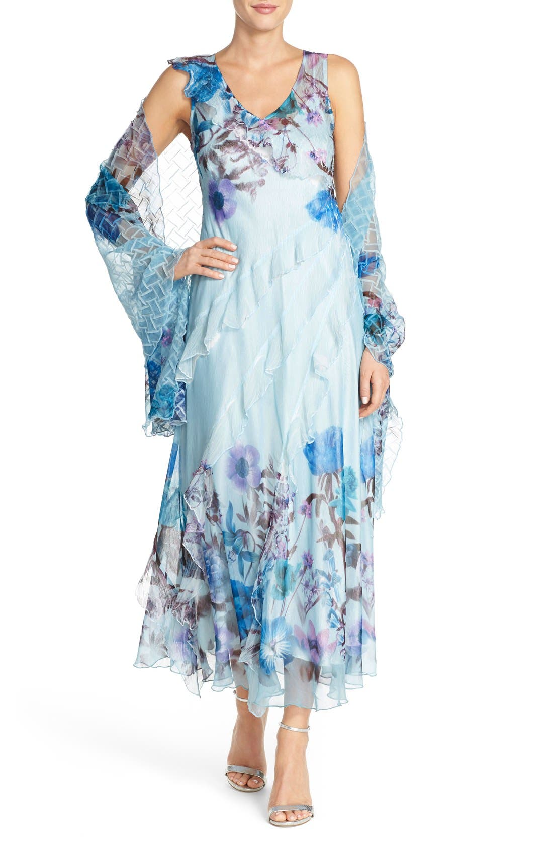 Komarov Floral Chiffon Gown with Shawl (Regular & Petite) Nordstrom