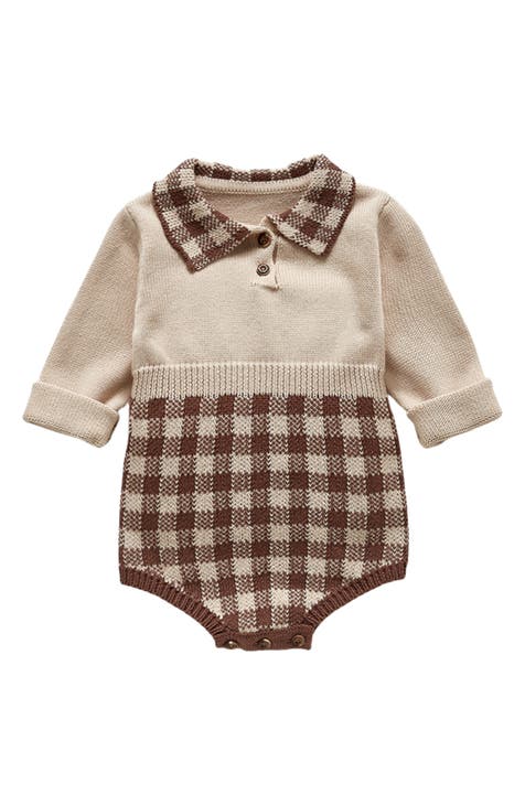 Hazel Gingham Long Sleeve Knit Cotton Bodysuit (Baby)