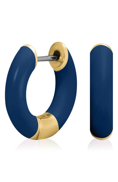 Central Park Tubular Enamel Hoop Earrings In Navy Blue