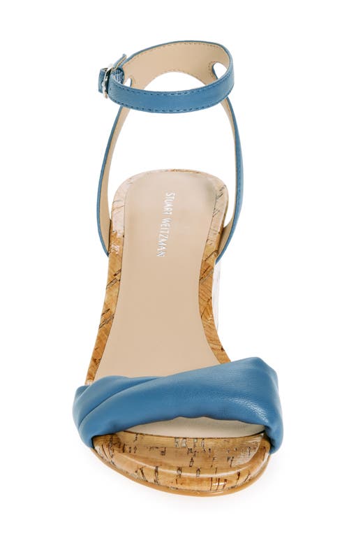Stuart Weitzman Everly 75 Leather Wedge Sandal In Atlantic Blue