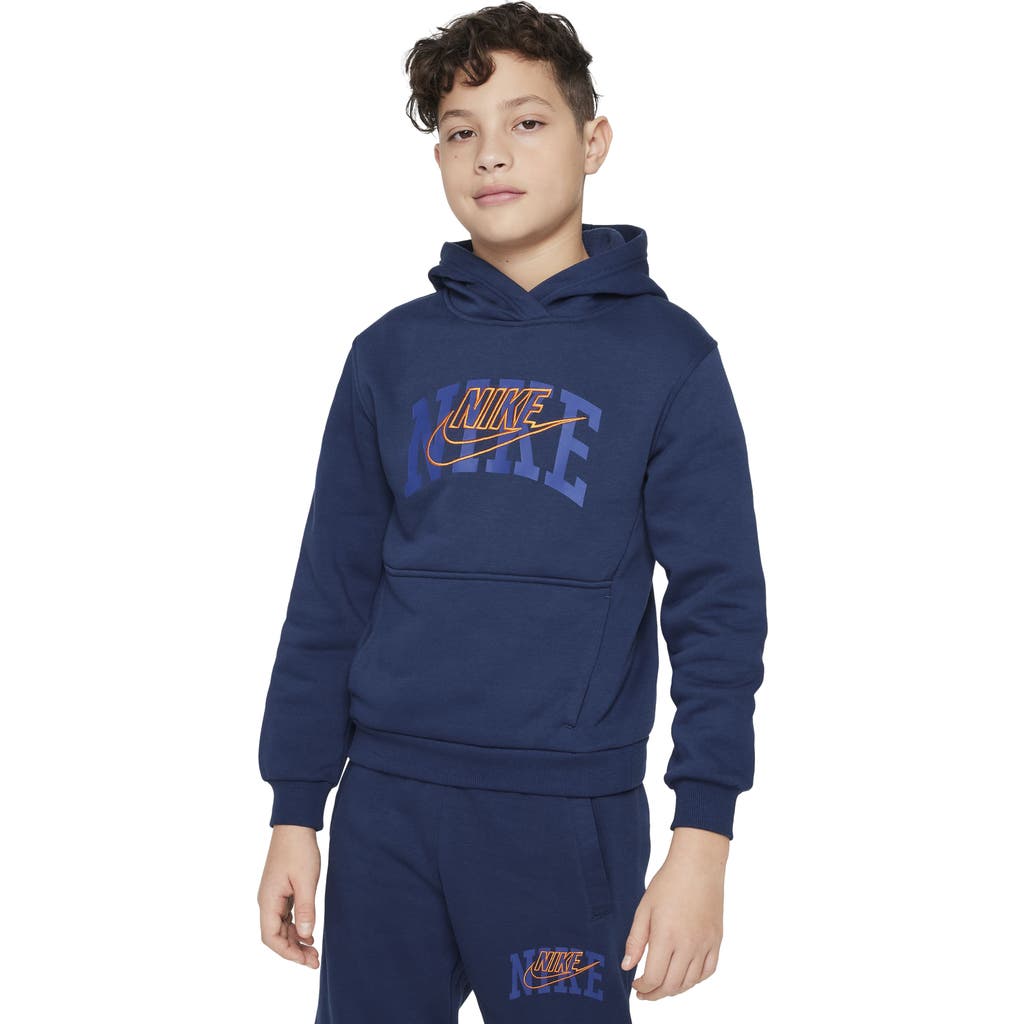 Nike Kids' Club Fleece+ Connect Hoodie In Midnight Navy/safety Orange
