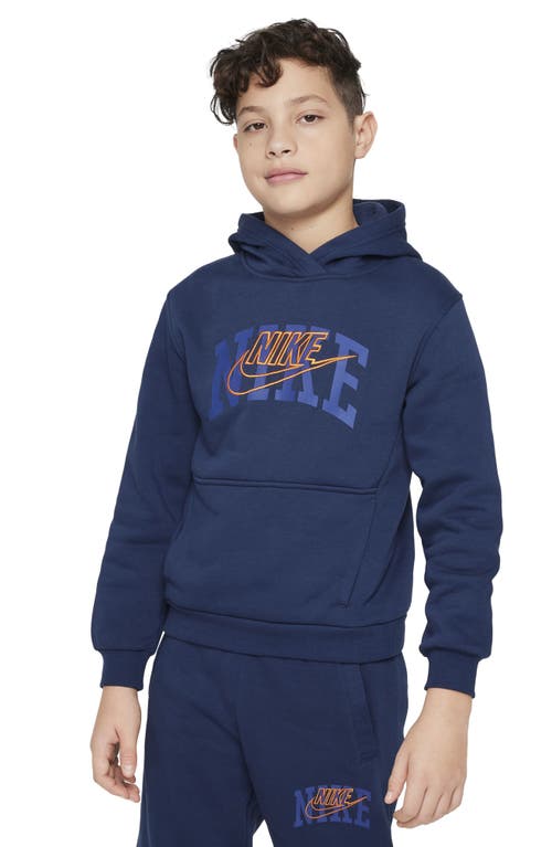 Nike Kids' Club Fleece+ Connect Hoodie in Midnight Navy/Safety Orange