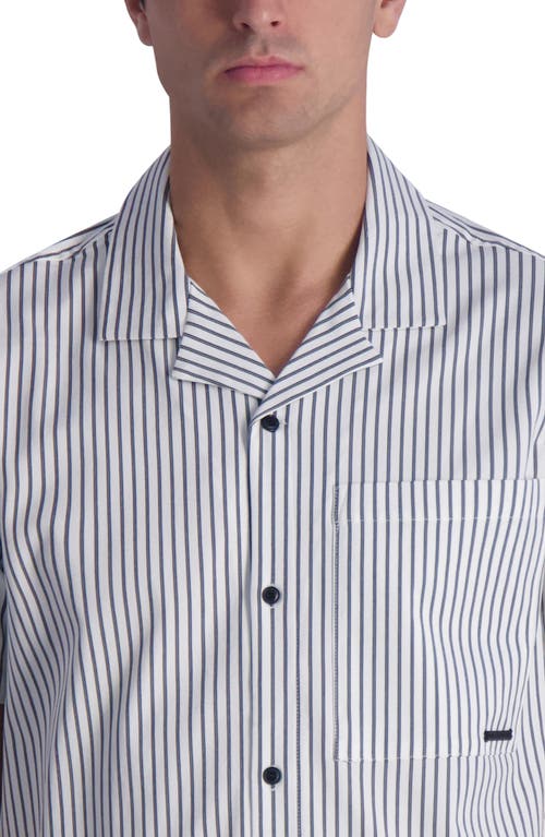 Shop Karl Lagerfeld Paris Stripe Short Sleeve Stretch Button-up Shirt In White/grey