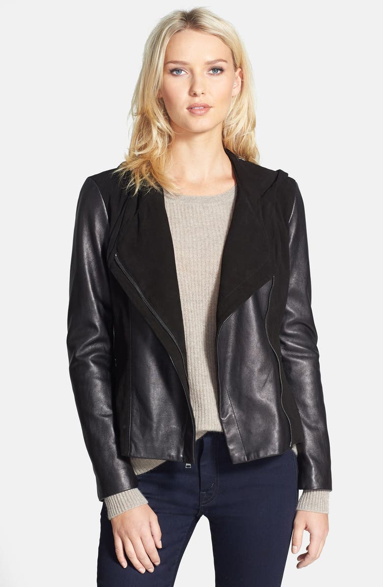 Nicole Miller Leather & Suede Hooded Jacket | Nordstrom