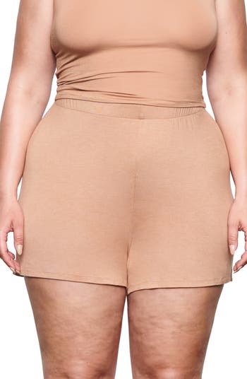 skims sleep shorts high waisted pull on knit lounge shorts camel brown size  XL
