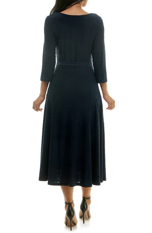 Nina Leonard Sylvia Tie Waist A-line Midi Dress In Navy Stitched