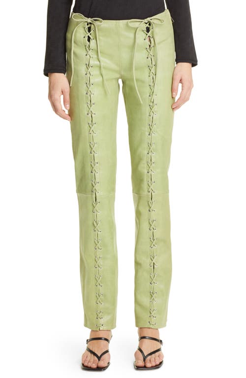 Christina Lace-Up Lambskin Leather Pants in Lime Green
