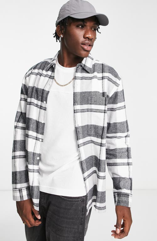 Topman Plaid Flannel Button-Up Shirt in White Multi