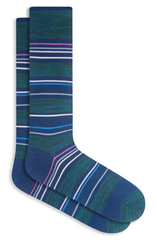 Shop Bugatchi Stripe Cotton Blend Dress Socks In Teal