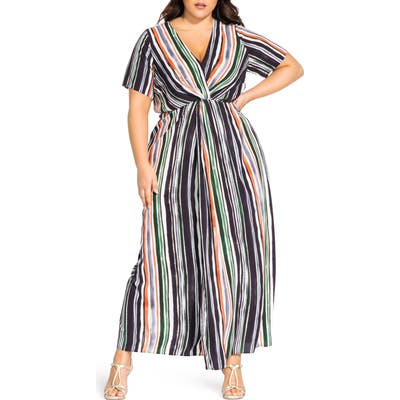 Plus Size City Chic Stripe Short Sleeve Maxi Dress, None
